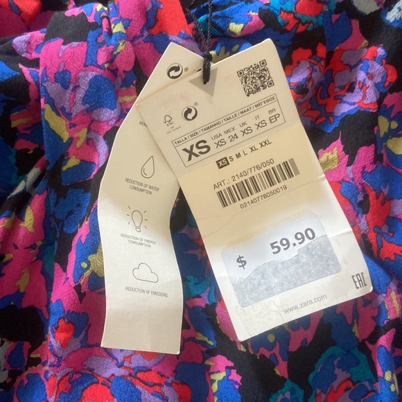 NWT Zara floral long sleeve ruched skirt draped mini dress xs - Picture 12 of 16